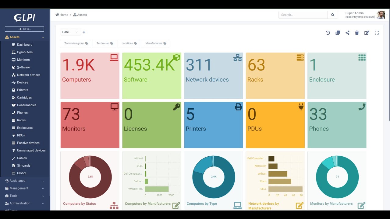 Tela inicial do GLPI